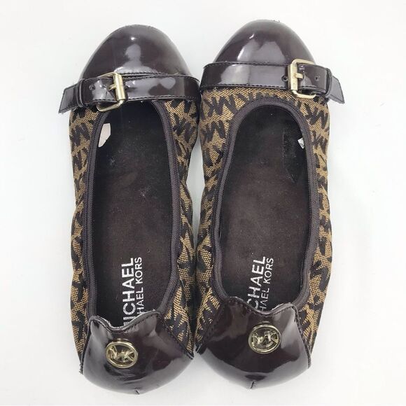 Michael Michael Kors ERIN Brown Logo Fabric Cap Toe Ballet Flats - Picture 2 of 11